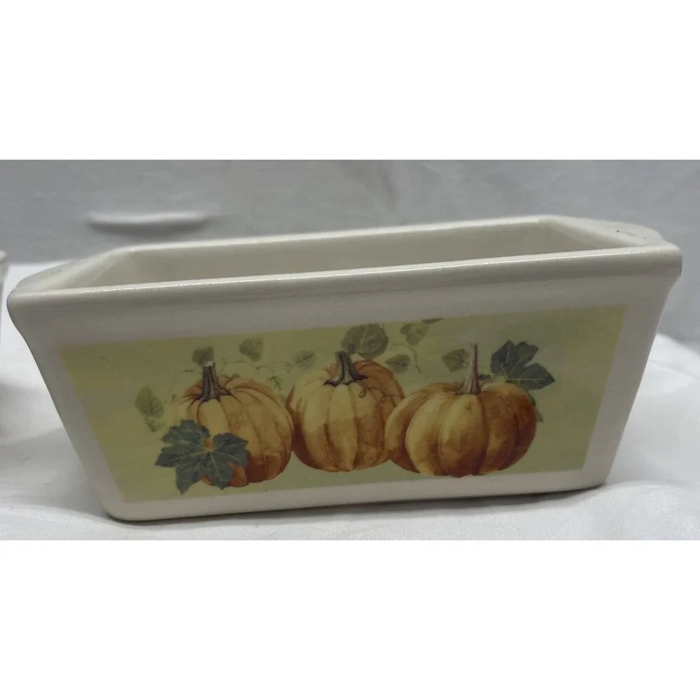 Set of 2 Nantucket Mini Ceramic Loaf Pans Baking Dishes Autumn Fall Halloween
